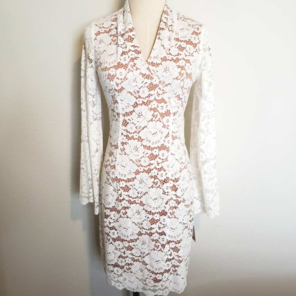 TAYLOR Long Sleeve Fitted Ivory Lace Dress—NWT—2